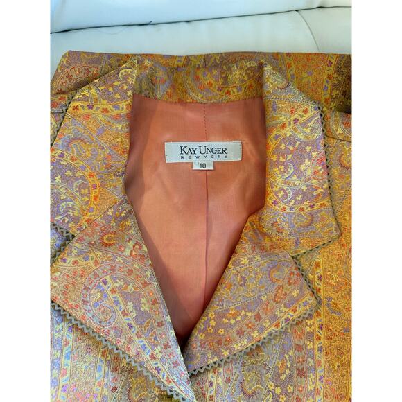 Kay Unger Vintage NWT Orange Gold Paisley Brocade India Lined Jacket Sz 10 - Picture 3 of 8